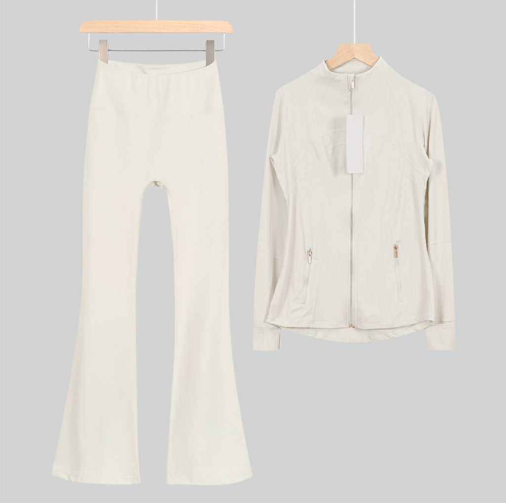 Leggings, shorts or flares set cream gold