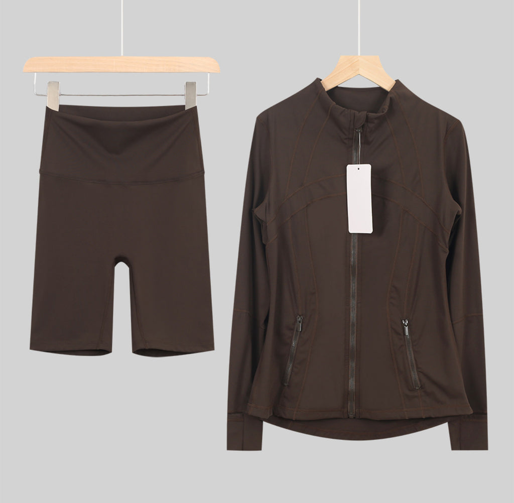 Flared or shorts set brown