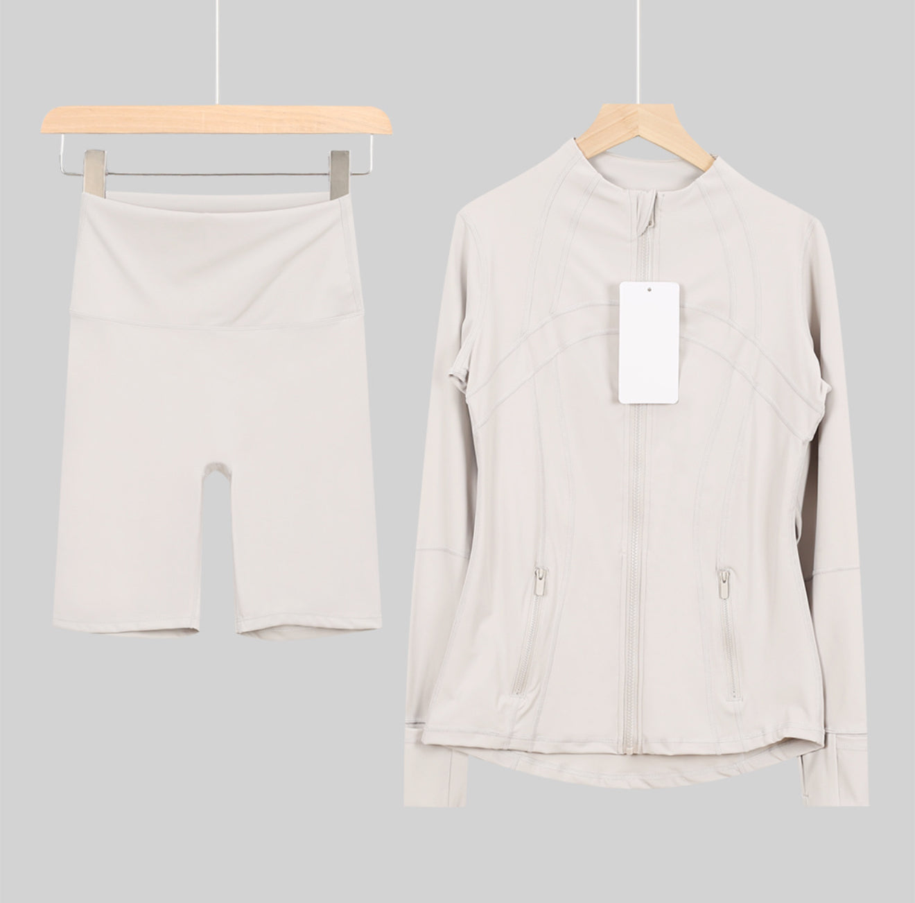 Flares or shorts set beige