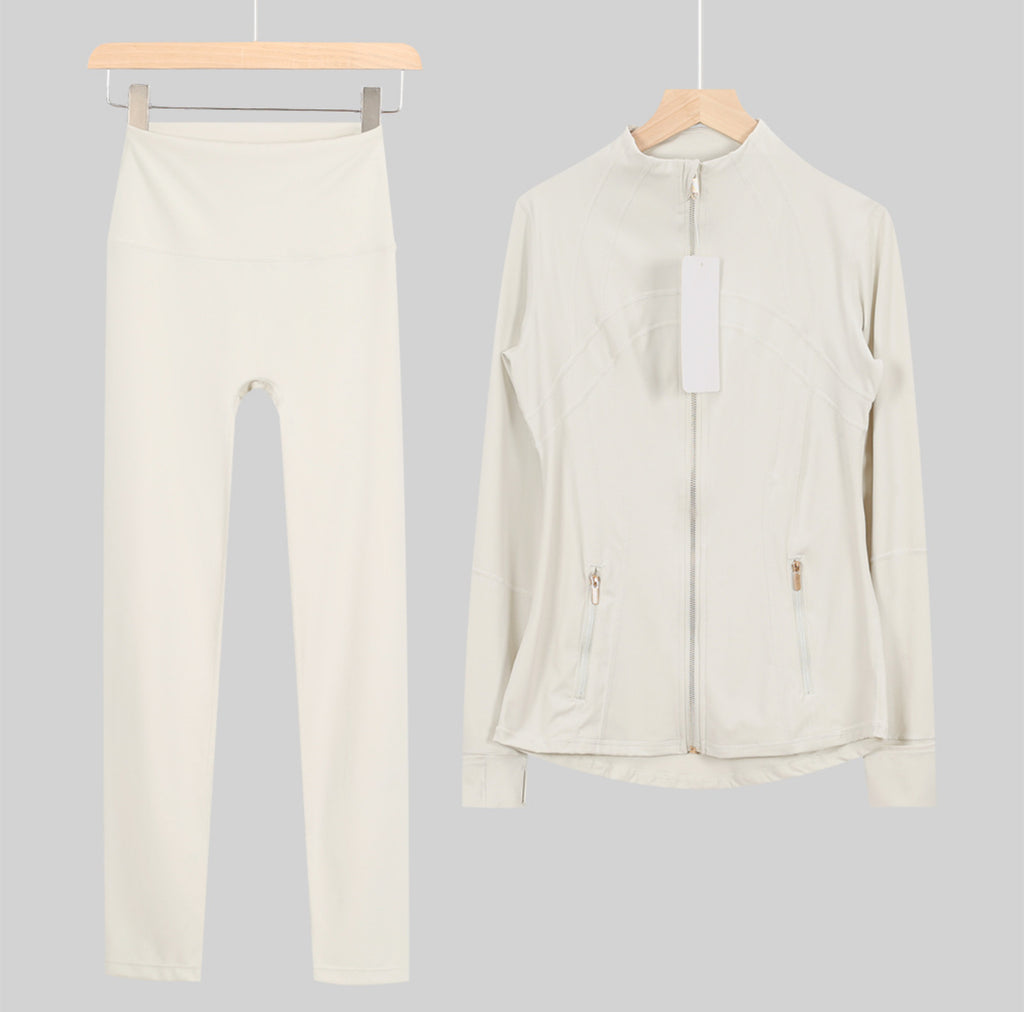 Leggings, shorts or flares set cream gold