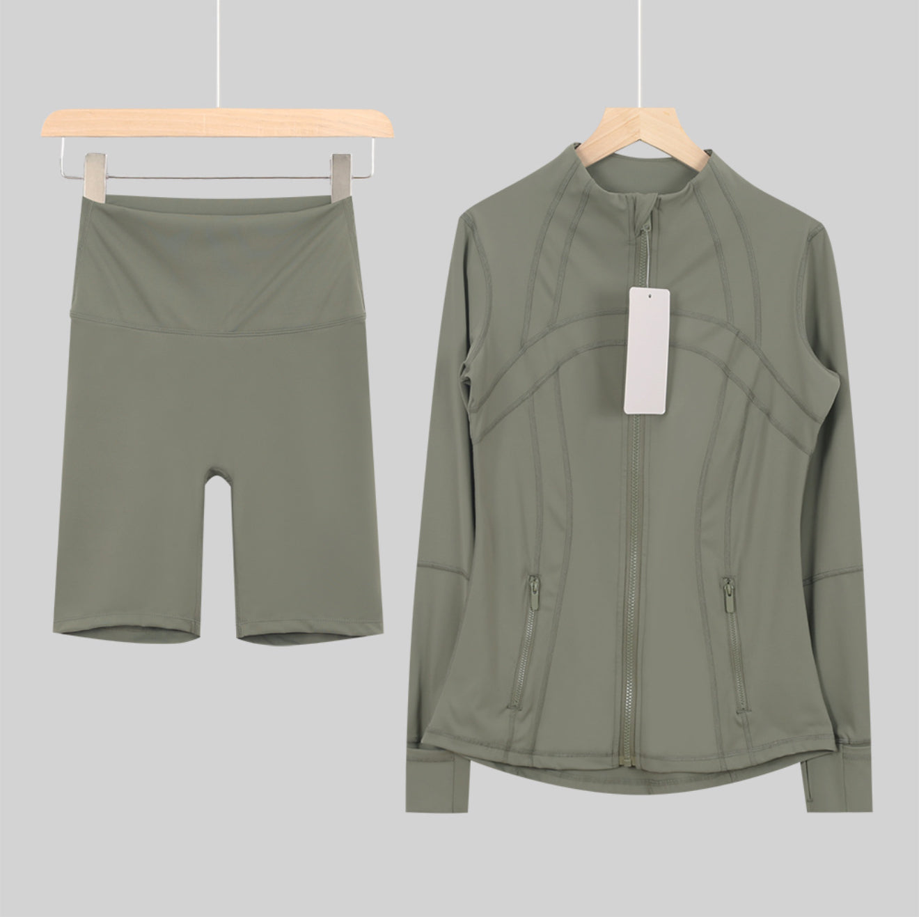 Flares or shorts set dark green