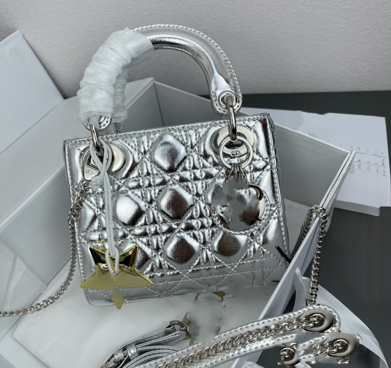 Silver luxe bag