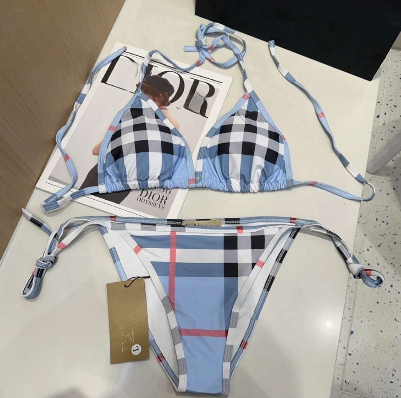 Blue grid bikini