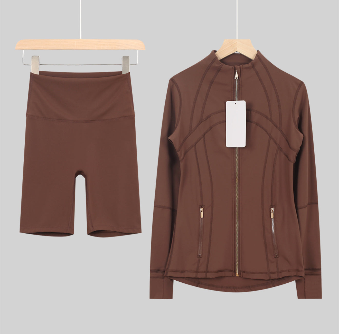Leggings, shorts or flares set brown gold