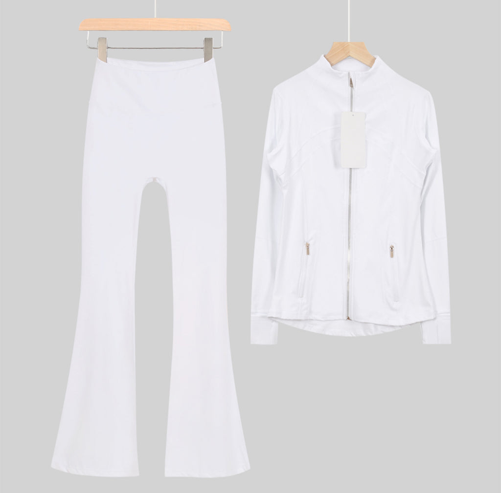 Leggings, shorts or flares set white gold