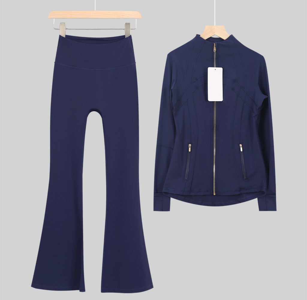 Leggings, shorts or flares set navy gold