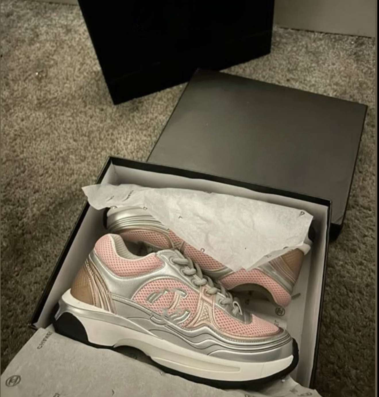Pink silver trainers