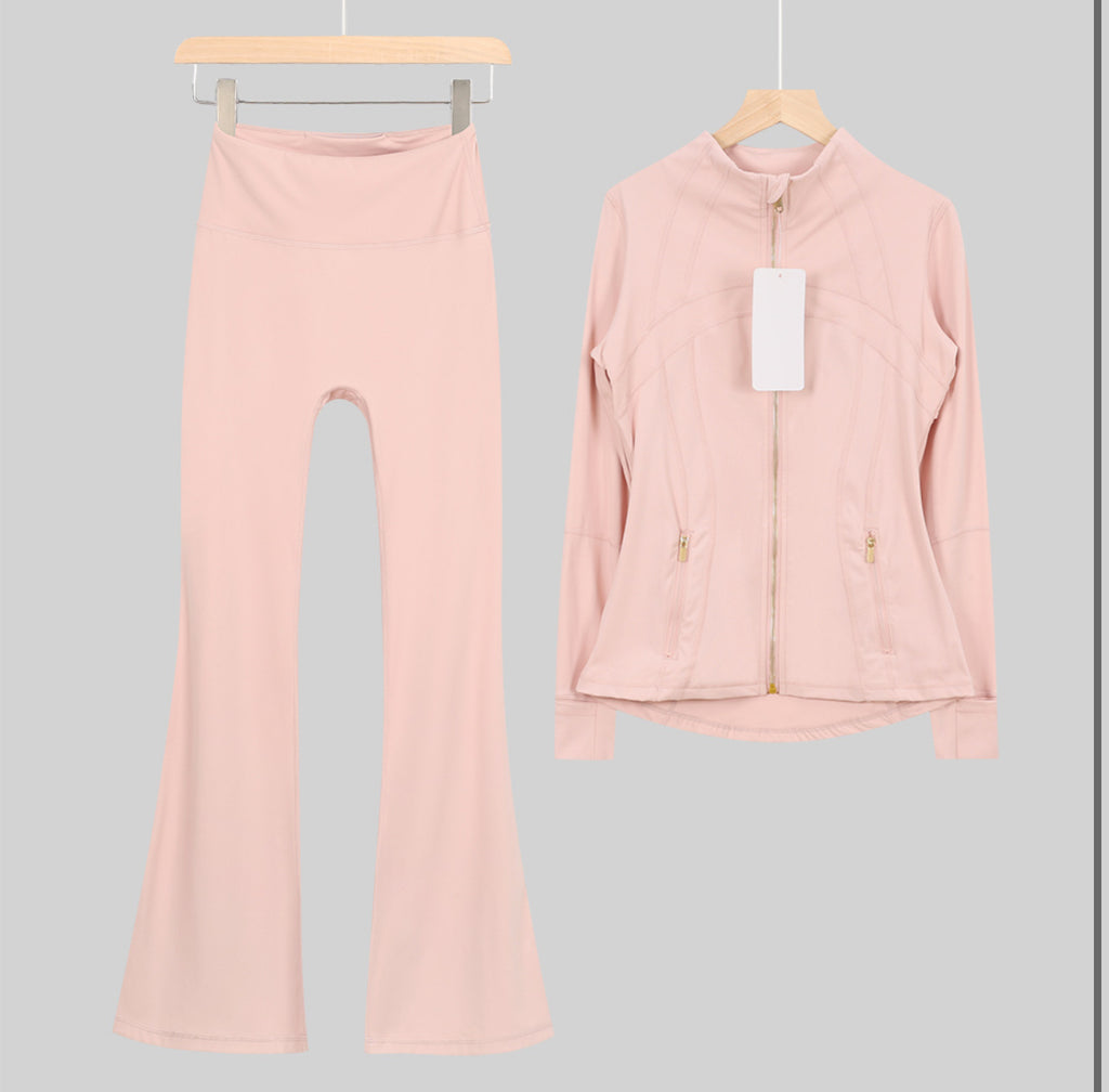 Leggings, shorts or flares set light pink gold