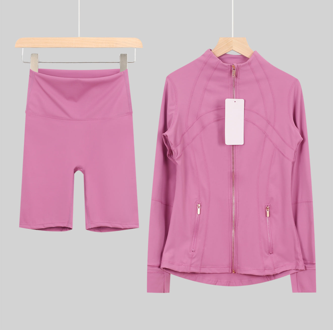 Leggings, shorts or flares set pink gold