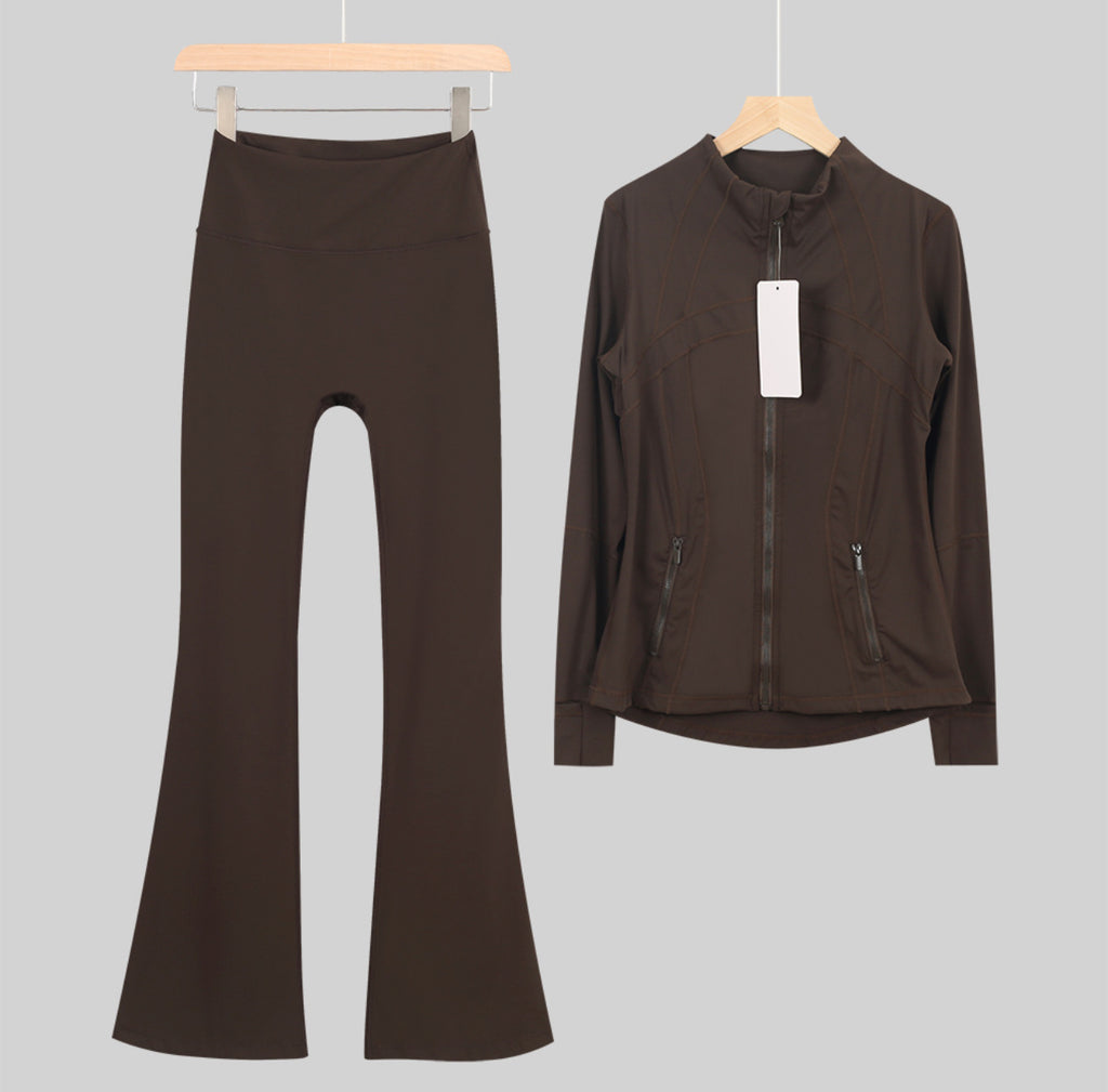 Flared or shorts set brown