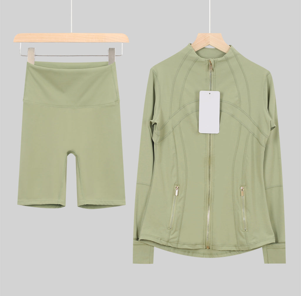 Leggings, shorts or flares set light green gold