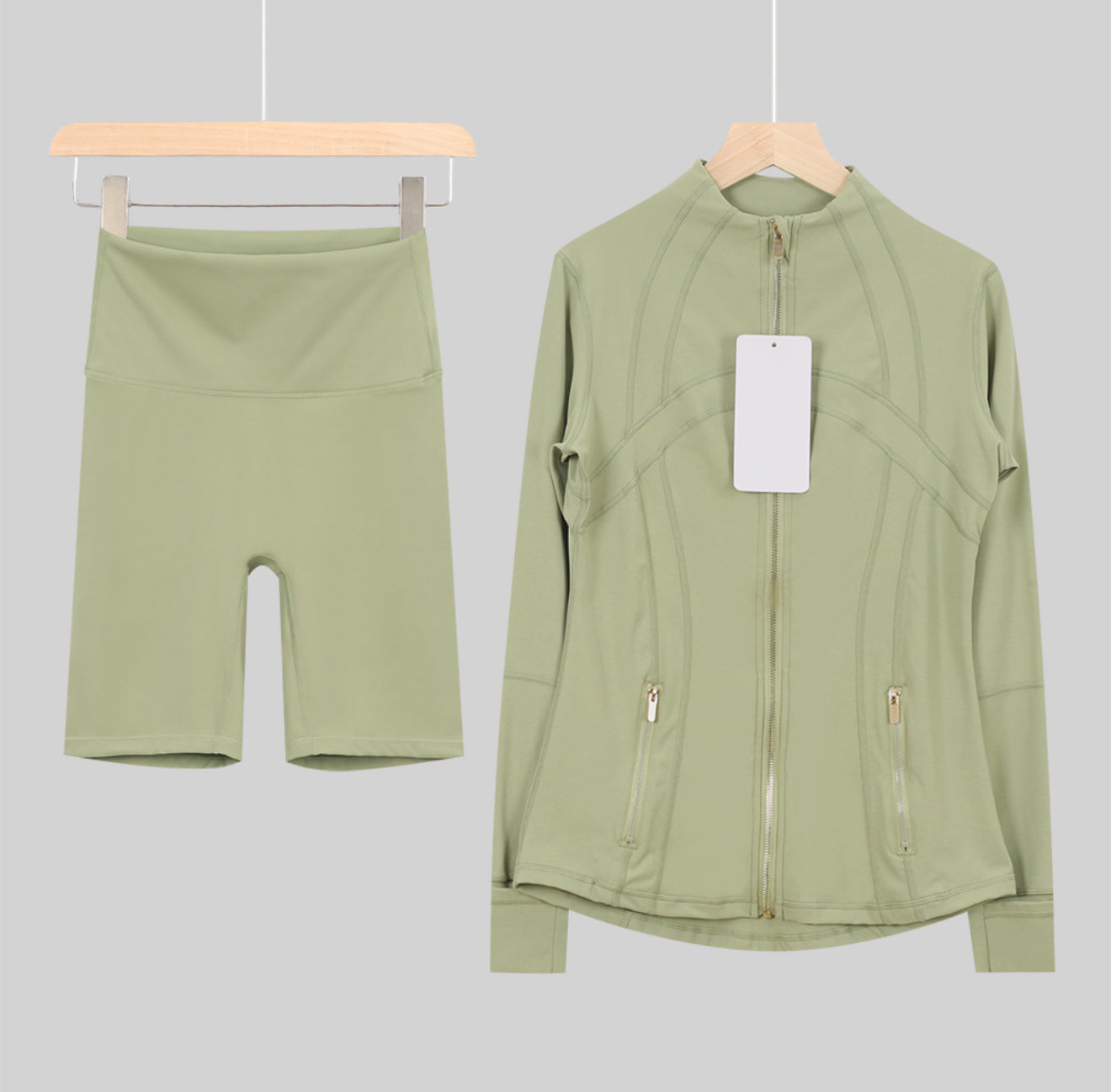 Leggings, shorts or flares set light green gold