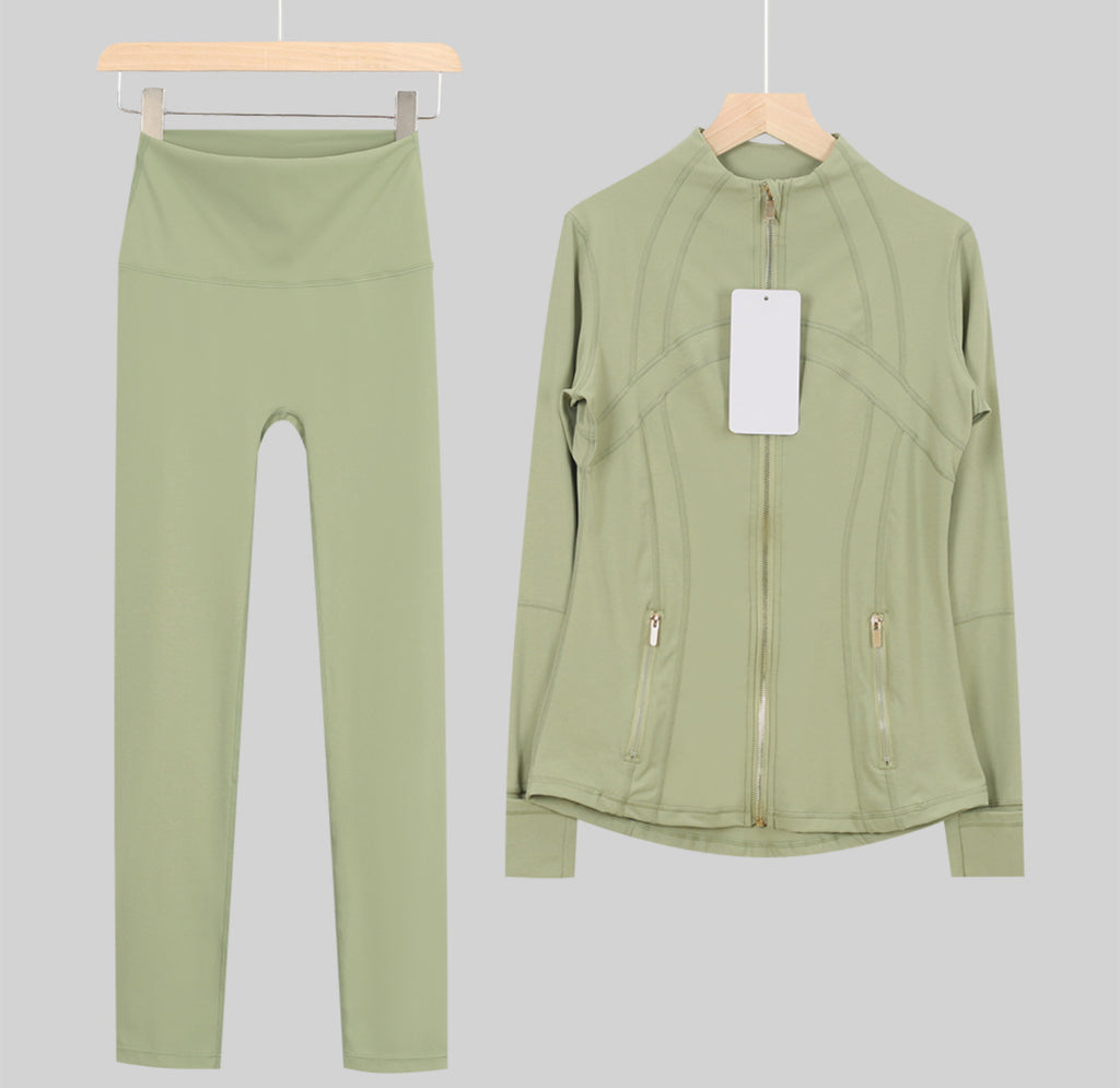 Leggings, shorts or flares set light green gold
