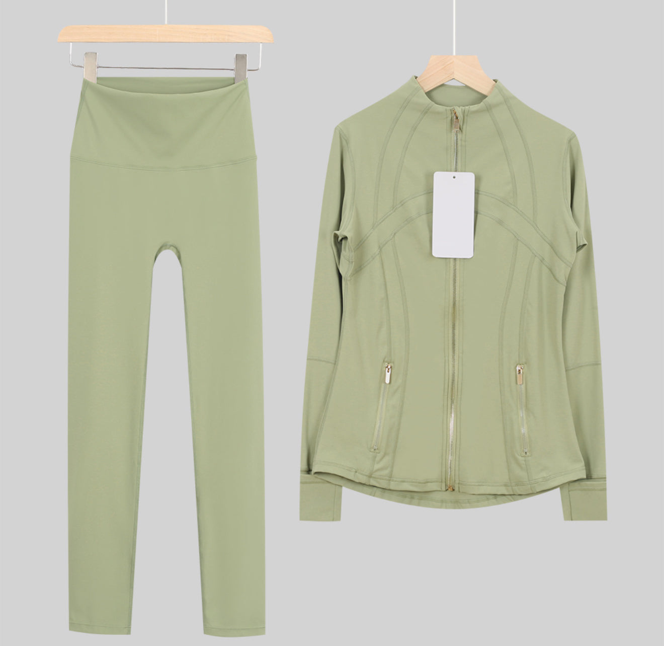 Leggings, shorts or flares set light green gold