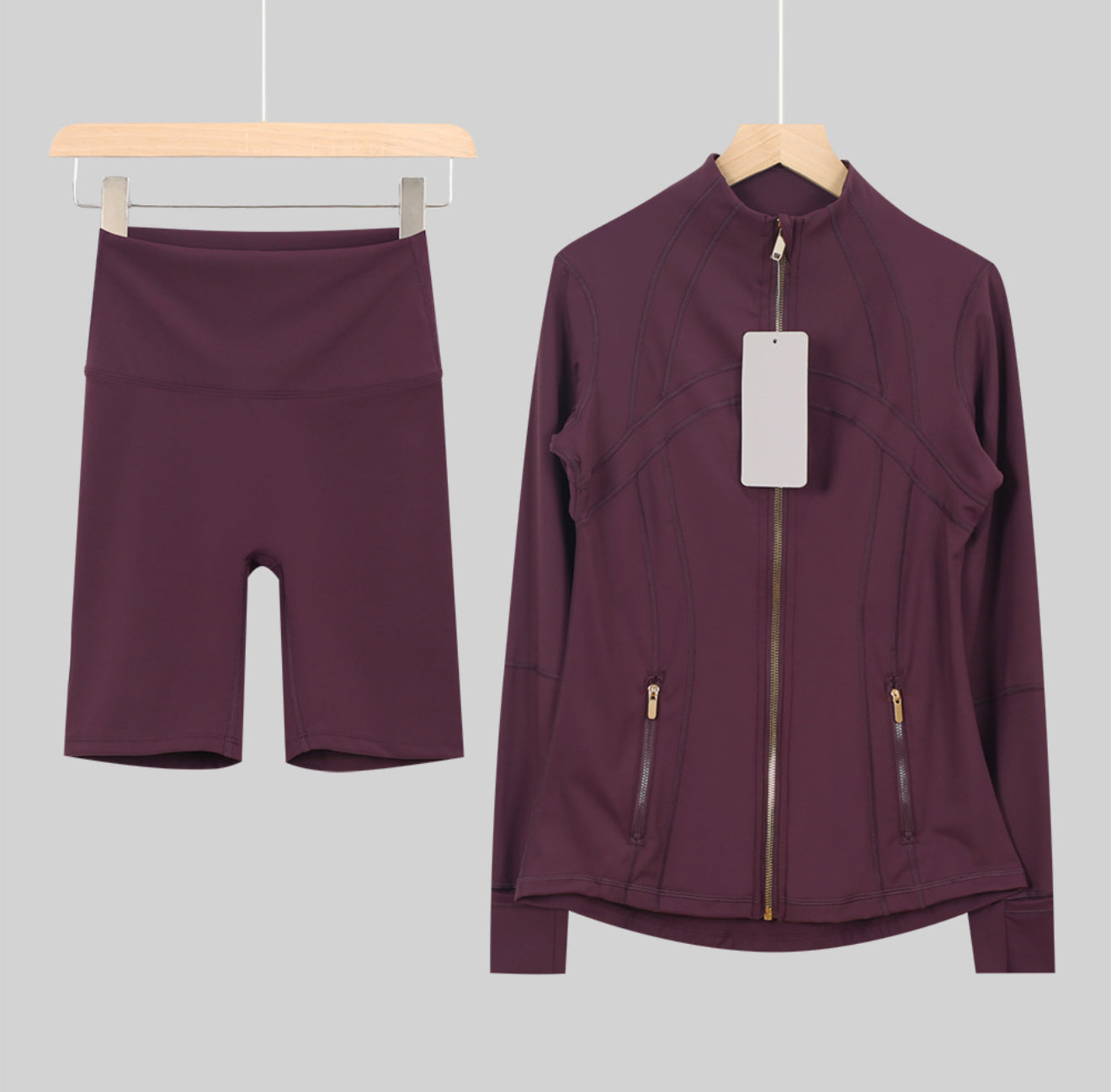Leggings, shorts or flared set burgundy gold
