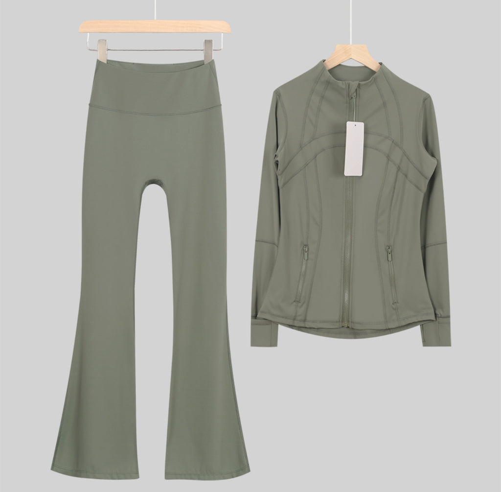 Flares or shorts set dark green