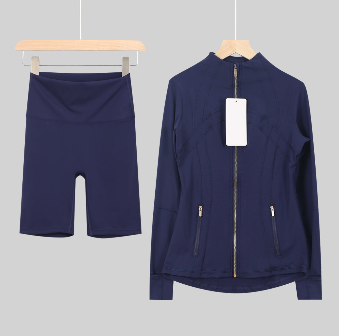 Leggings, shorts or flares set navy gold