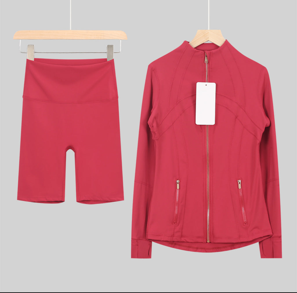Leggings, shorts or flares set red gold