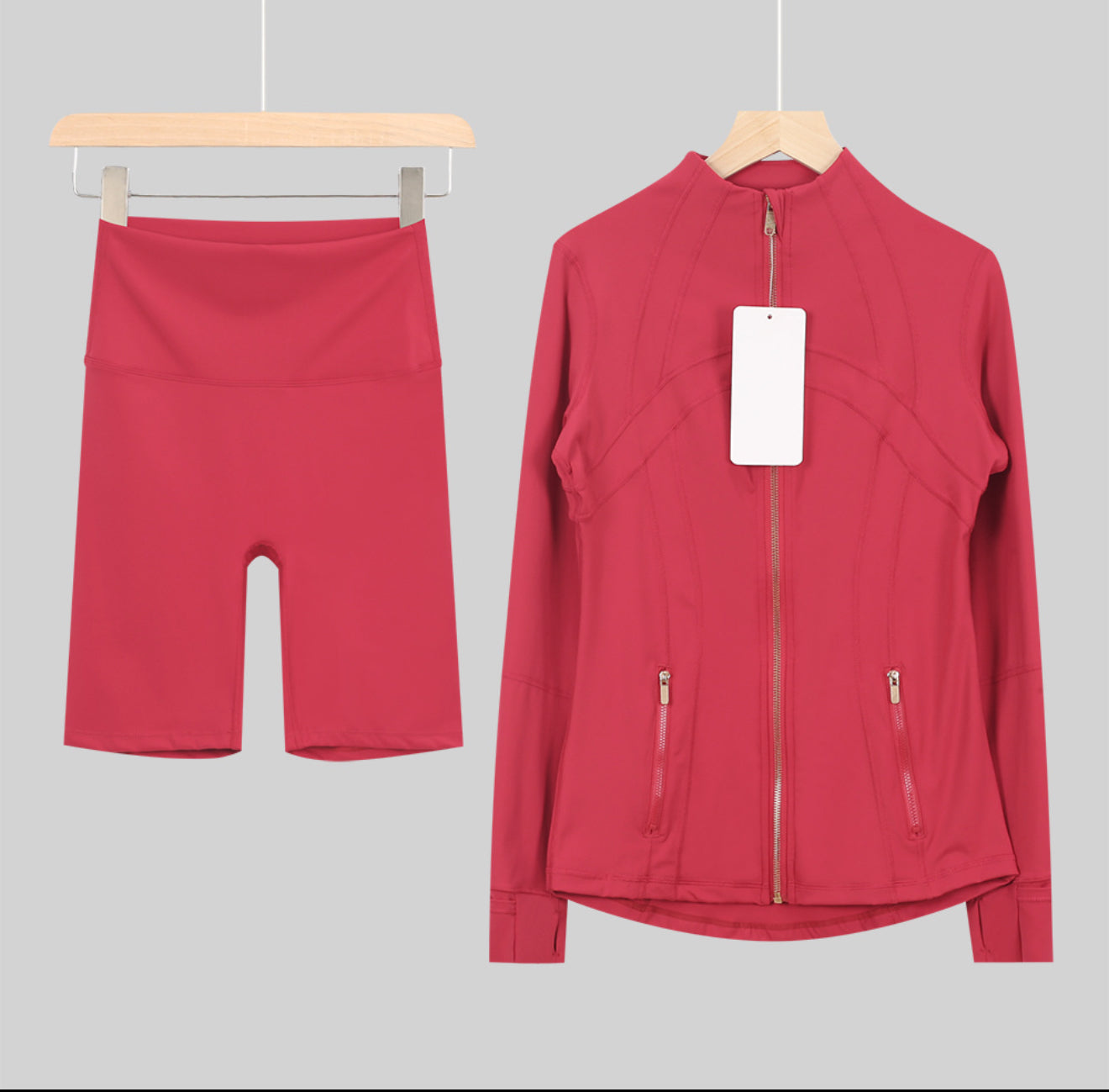 Leggings, shorts or flares set red gold
