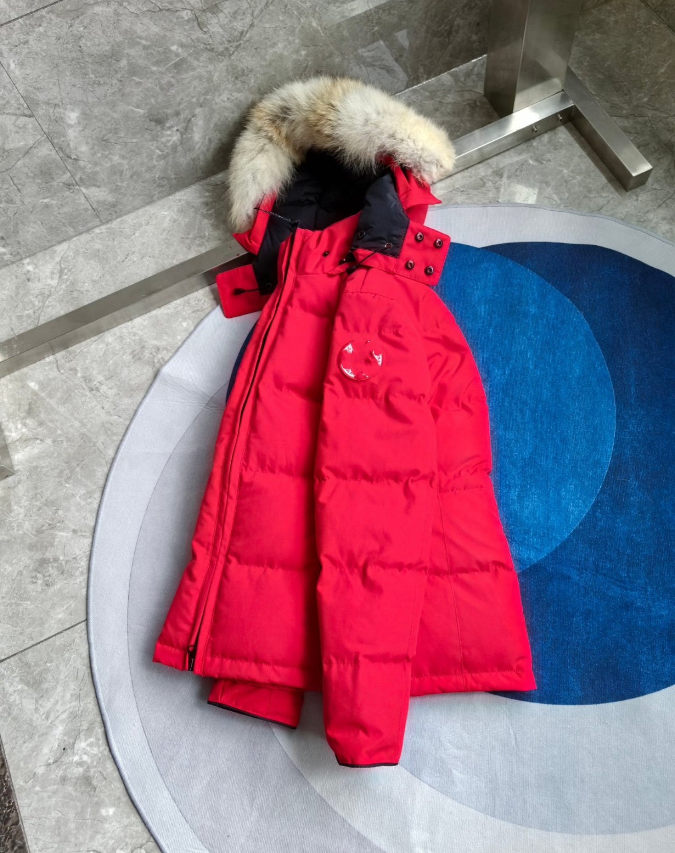Red coat with drawstring baddie coat